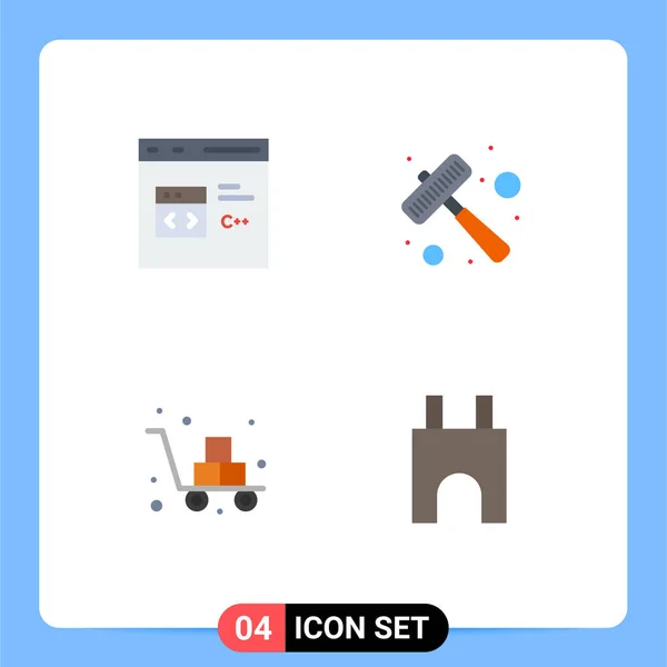 Set Vector Flat Icons Grid Box Develop Kitchen Utensils Delivery — Archivo Imágenes Vectoriales