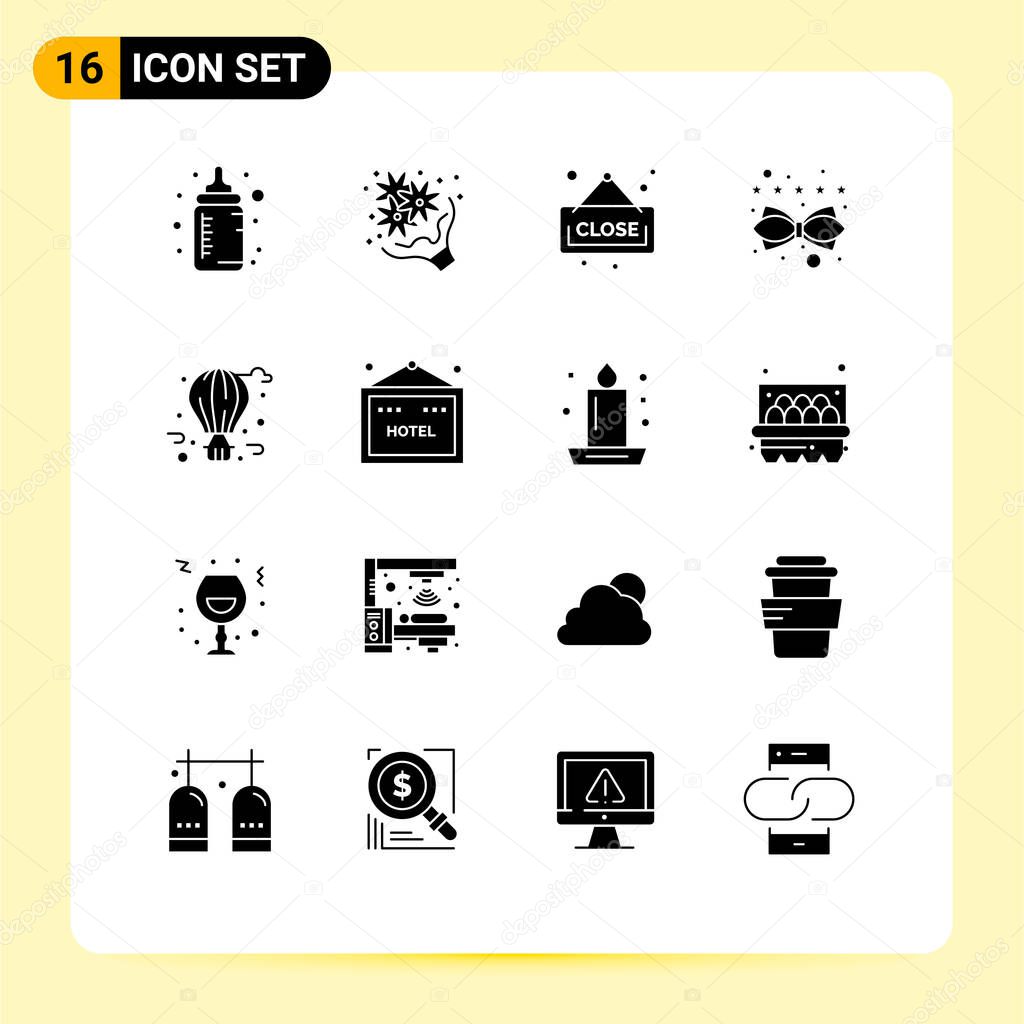 Mobile Interface Solid Glyph Set of 16 Pictograms of balloon, rating, romance, lead, content Editable Vector Design Elements