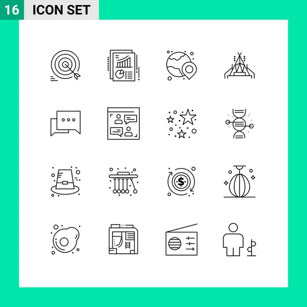 Icônes Créatives Signes Modernes Symboles Chat Camping Rapport Tente Shopping — Image vectorielle