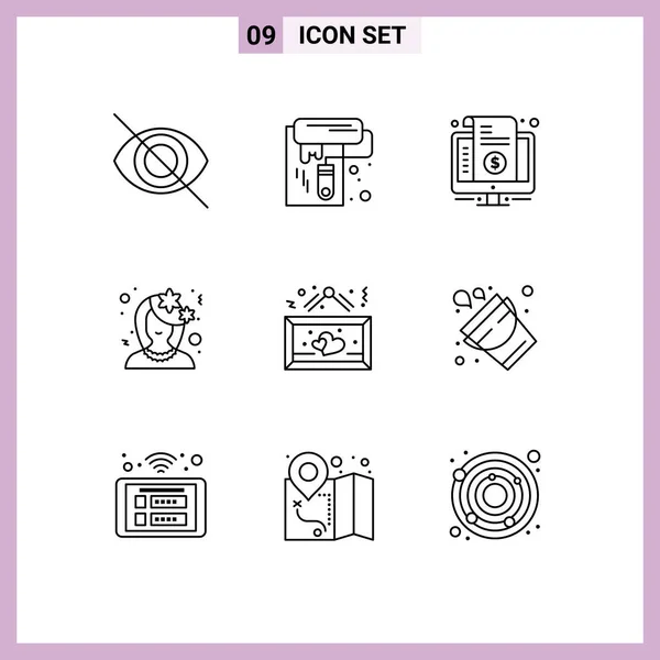 Set Modern Icons Sysymbols Signs Board Profile Internet Flower Avatar — Vector de stock