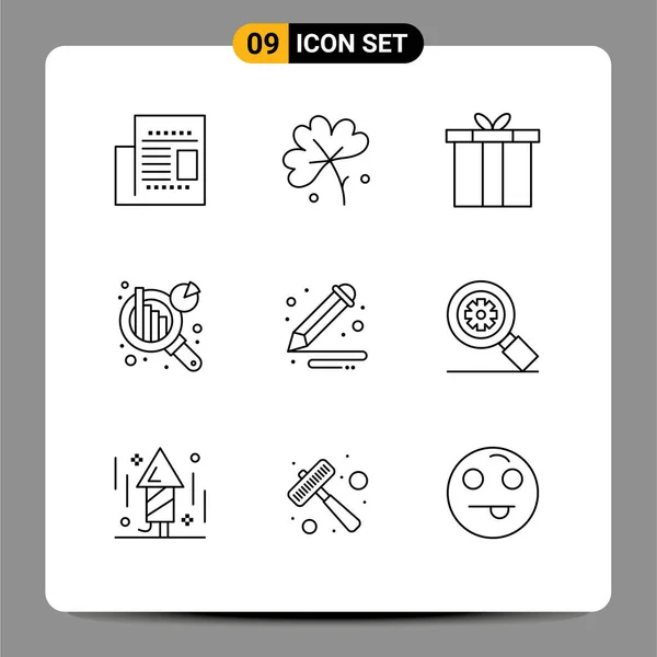 Pictogram Set Simple Outlines Paint Art Accessories Information Analysis Chart — Stock Vector