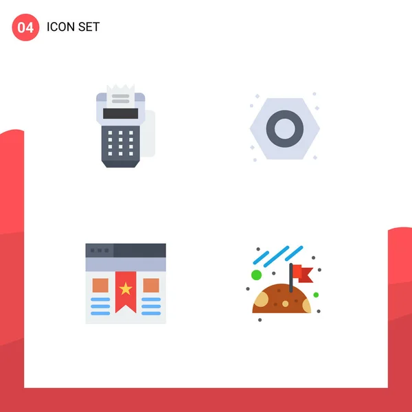 Modern Set Flat Icons Pictograph Card Könyvjelző Gép Nut Szerkeszthető — Stock Vector