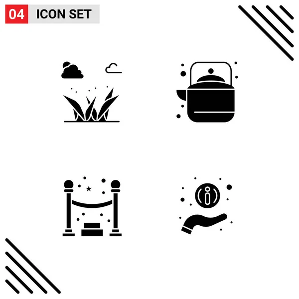 Interfejs Użytkownika Solid Glyph Pack Nowoczesnych Znaków Symboli Trawy Kolejki — Wektor stockowy