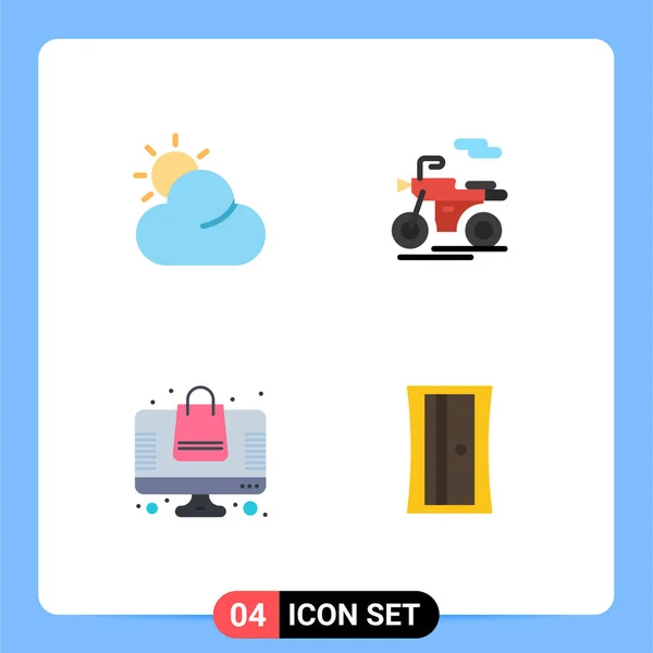 Mobile Interface Flat Icon Set Pictograms Sun Education Scooter Online — Vector de stock