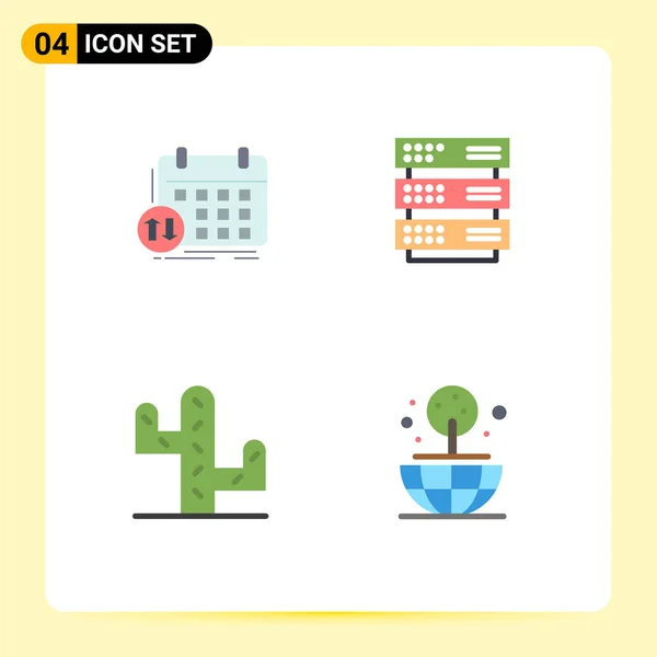 Colocación Imágenes Iconos Planos Simples Calendario Cactus Cita Rack Earth — Vector de stock