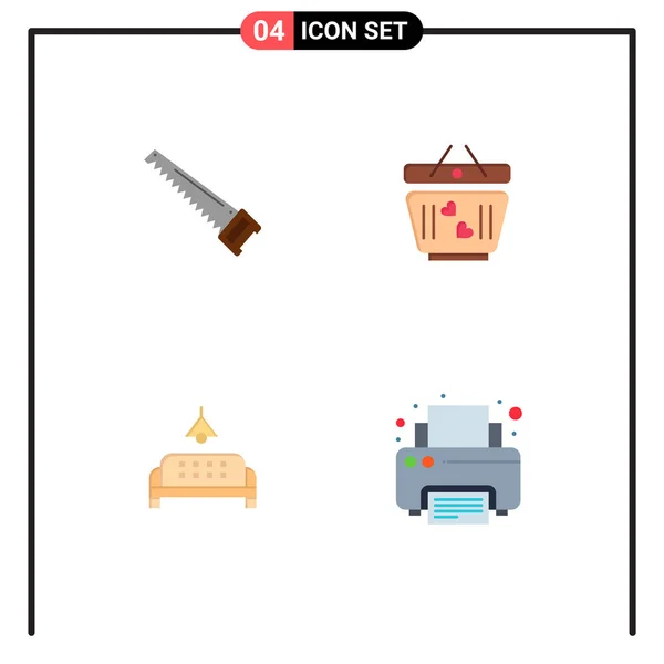 Mobile Interface Flat Icon Set Pictograms Saw Sofa Construction Love — Archivo Imágenes Vectoriales