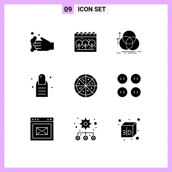 Set Vector Solid Glyphs Grid Buttons Fast Food Circle Salon — Vector de stock