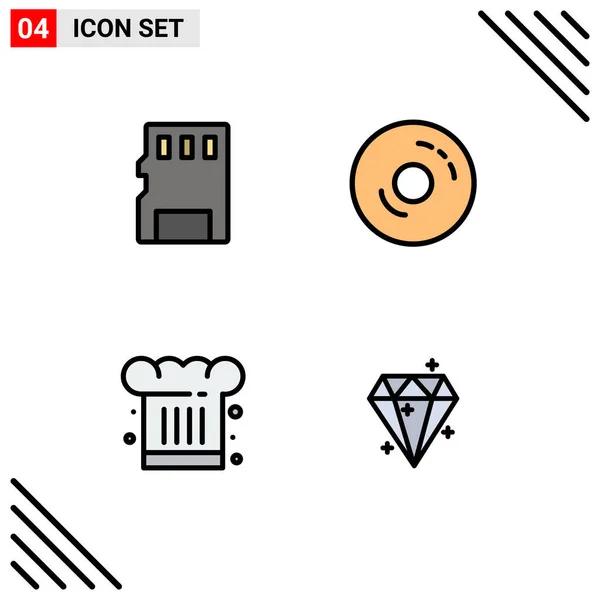 Pictogram Set Simple Filledline Flat Colors Card Cafe Donuts Chef — стоковый вектор