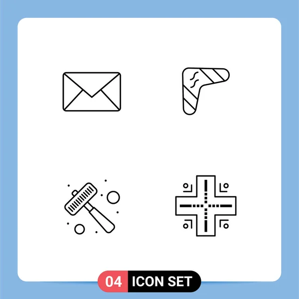 Set Modern Icons Sysymbols Signs Email Weapon Sms Boomerang Kitchen — Archivo Imágenes Vectoriales