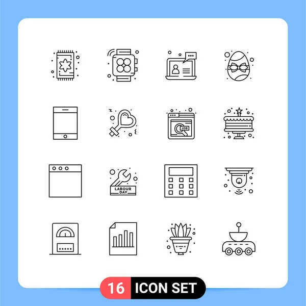 Pictogram Set Van Eenvoudige Schetsen Van Ipad Chat Cadeau Verjaardag — Stockvector