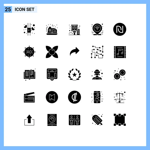 Creative Icons Modern Signs Sysymbols Currency Connection Guide Location Check — Archivo Imágenes Vectoriales