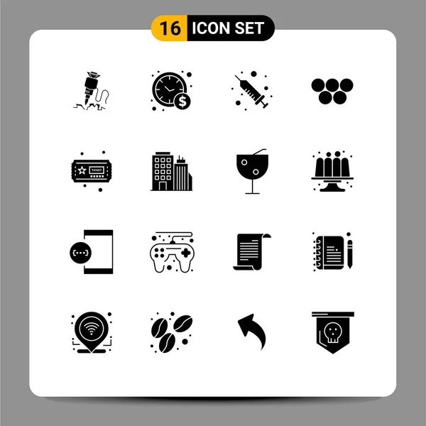 Moderno Conjunto Solid Glyphs Pictograph Hobby Ticket Injeção Jogos Olímpicos — Vetor de Stock