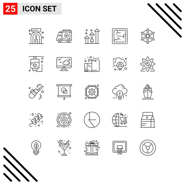 Icône Vectorielle Stock Paquet Signes Symboles Ligne Pour Roue Bateau — Image vectorielle