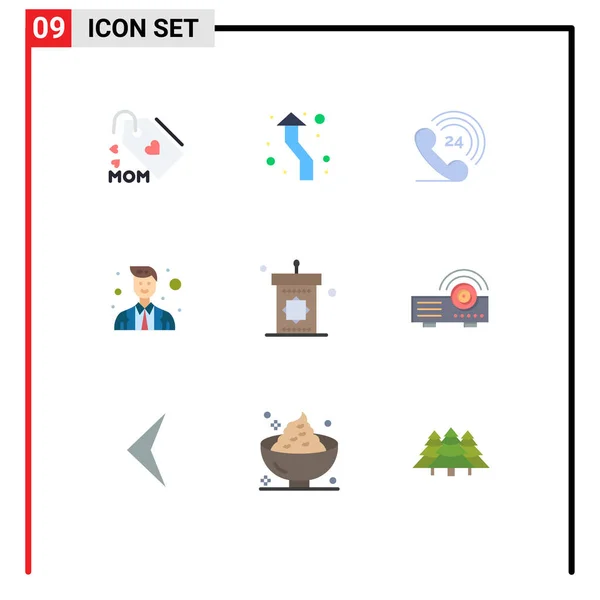 Pictogram Set Van Eenvoudige Platte Kleuren Van Podium Officier Ronde — Stockvector