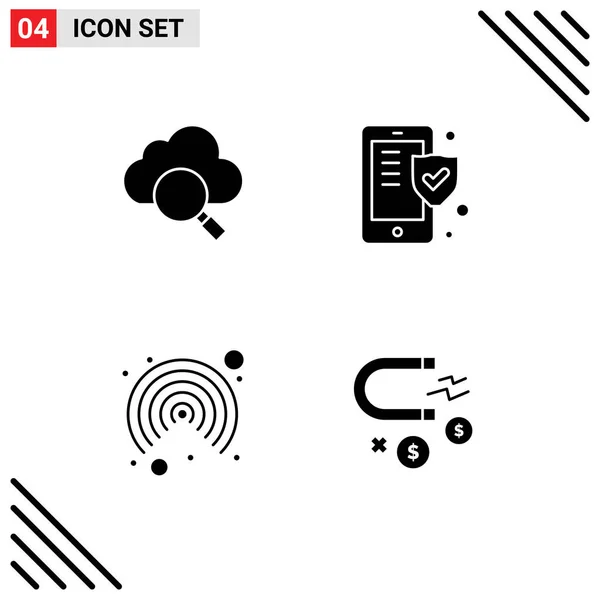 Modern Set Solid Glyphs Pictograph Cloud User Phone Shield Business — Stock Vector