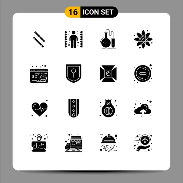 Mobile Interface Solid Gyph Set Pictograms Globe Web Flask Laboratory — Vector de stock