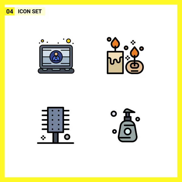 Set Modern Icons Sysymbols Signs Computer Lamp Laptop Aroma Candle — Archivo Imágenes Vectoriales