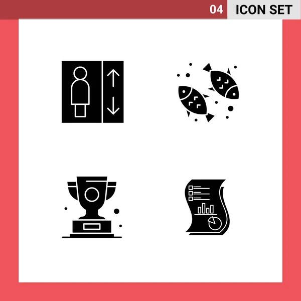 Signes Universels Glyphe Solide Symboles Ascenseur Victoire Alimentation Nutrition Gagnant — Image vectorielle