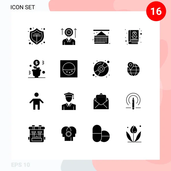 Mobile Interface Solid Glyph Set Pictograms Money Day Box Cancer — Stock Vector