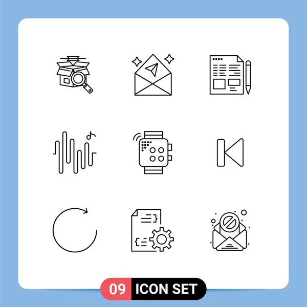 9ユーザーインターフェイスの概要現代的な記号とタッチ スマート ファイル 音楽のシンボルのパック編集可能なベクトルデザイン要素 — ストックベクタ