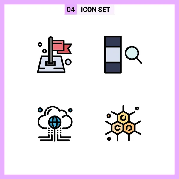 Filledlineフラットカラーパックフラグ コンピューティング ターゲット データ グローバル編集可能なベクトルデザイン要素の4ユニバーサルシンボルのパック — ストックベクタ