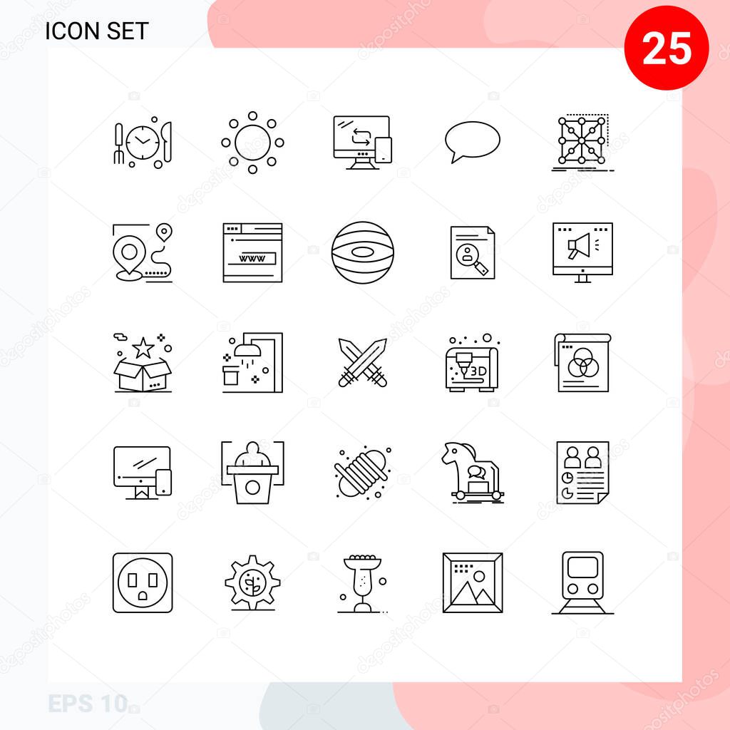 Line Pack of 25 Universal Symbols of app, data, mobile, mail, chating Editable Vector Design Elements