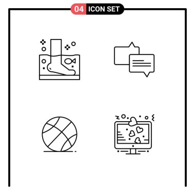 4 Kullanıcı Arayüzü Modern İşaret ve Balık Sembolleri Paketi, Spor, Terapi, Posta, Eğitim Düzenlenebilir Vektör Tasarım Elemanları