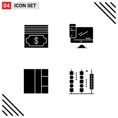 4 Tematik Vektör Katı Kabartma ve Düzenlenebilir Para, düzen, bilgisayar, pc, yiyecek Düzenlenebilir Vektör Tasarım Elemanları