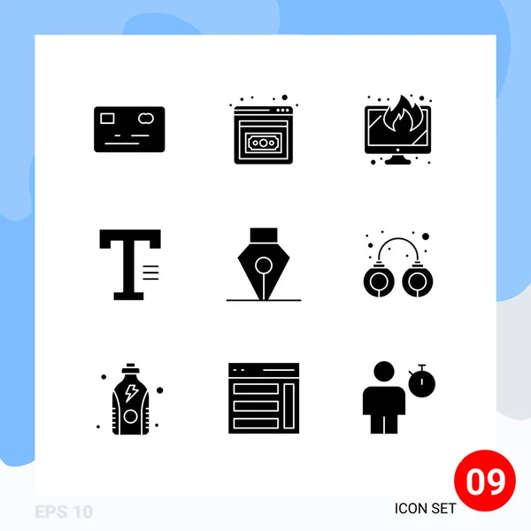 Mobile Interface Solid Glyph Set Pictograms Criminal Pen Lost Ink — Stock Vector