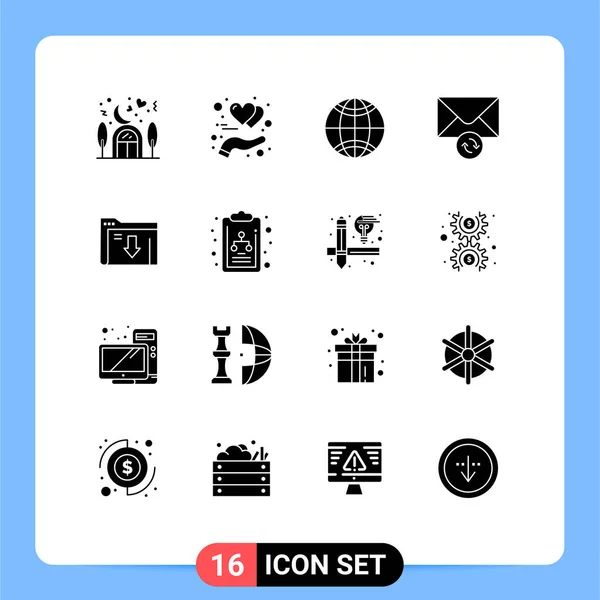 Set Modern Icons Sysymbols Signs Download Folder Global Data Message — Vector de stock