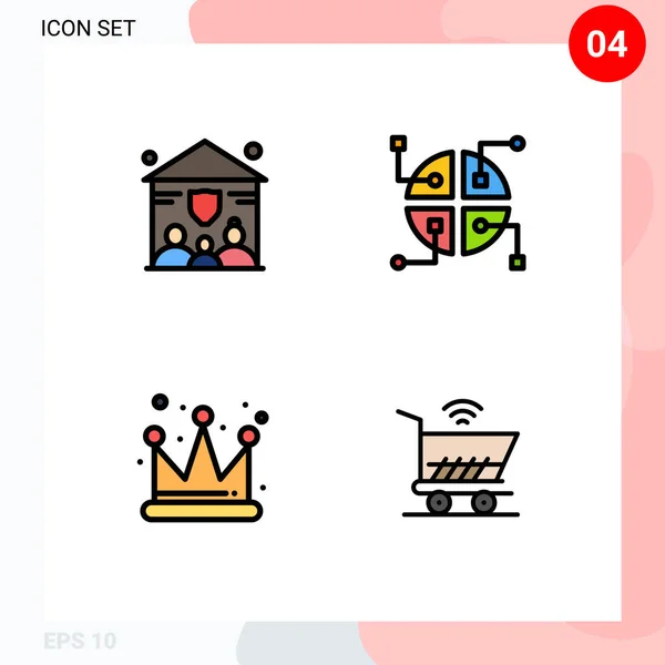 Mobile Interface Filledline Flat Color Set Pictograms Family Trolly Construction — 스톡 벡터