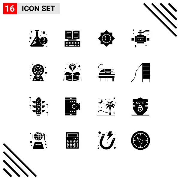 Conjunto Icones Modernos Símbolos Sinais Para Localização Engrenagem Básico Válvula — Vetor de Stock
