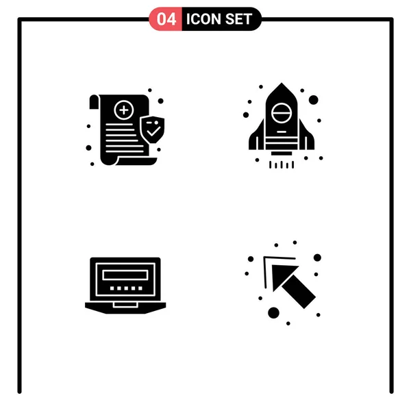 Set Vector Solid Glyphs Grid Medical Hardware Security Startup Arrow — Stock Vector