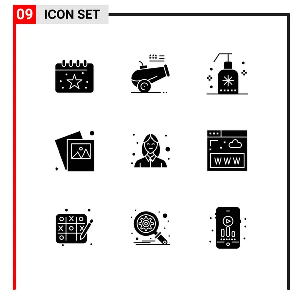 Felhasználói Felület Csomag Basic Solid Glyphs Woman Avatar Cleaning Photo — Stock Vector