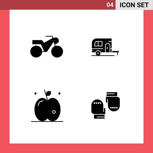 Universal Icon Symbols Group Modern Solid Glyphen Von Motorrad Boxen — Stockvektor