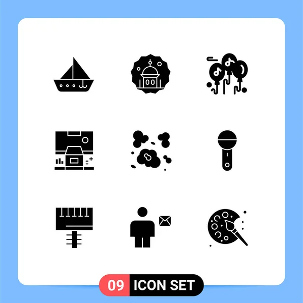 Solid Glyph Pack Universal Symbols Room Control Eid Center Multimedia — Stockvektor