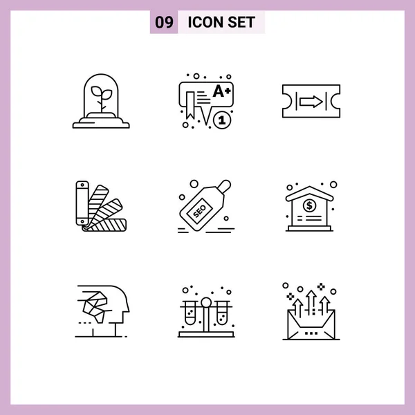 9クリエイティブアイコン割引 パッケージ Seo パントーン編集可能なベクトルデザイン要素の現代的な記号とシンボル — ストックベクタ