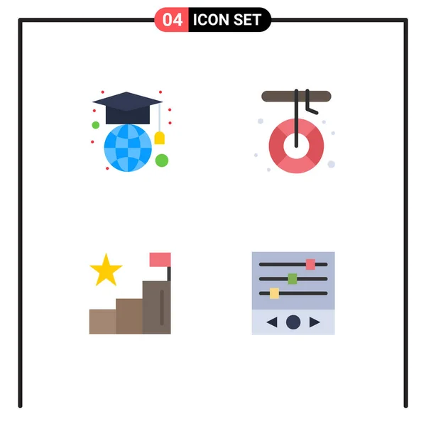 Group Modern Flat Icons Set Education Analytics Boat Melting Positions — Stock Vector