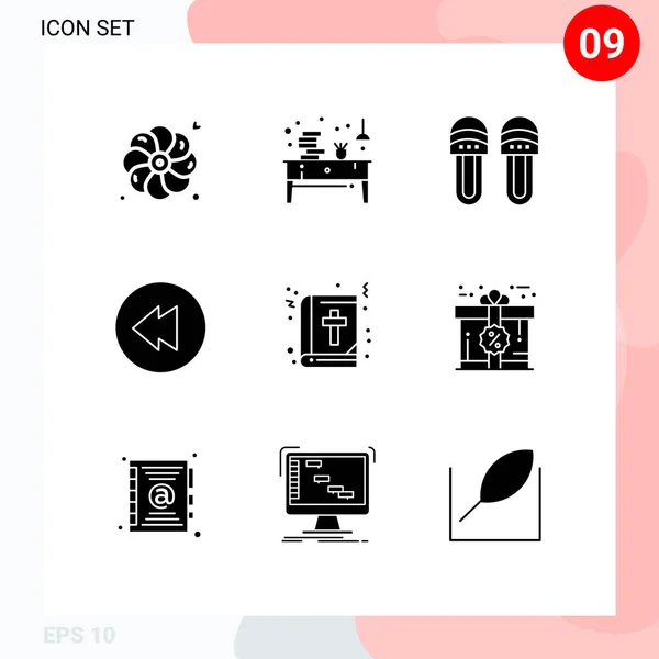 Set Commercial Solid Glyphs Pack Education Book Clothes Bible Multimedia — Stockový vektor