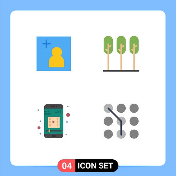 Vector Flat Icons Grid Camera Mobile Video Nature Tree Code — 스톡 벡터