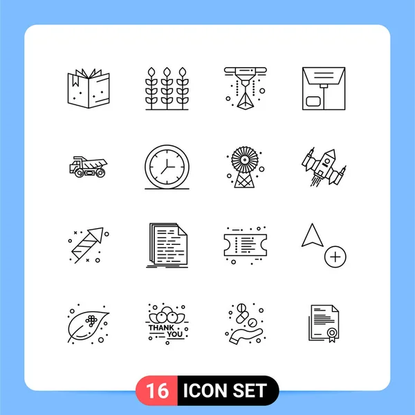 Mobile Interface Outline Set Pictograms Wall Clock Commerce Construction Trailer — Stock Vector