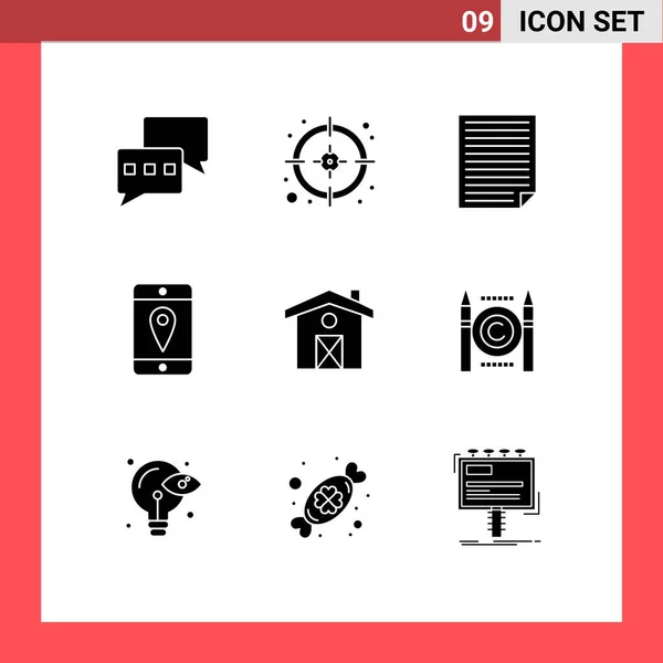 Set Commercial Solid Glyphs Pack Business House Page Home Location — Stock Vector