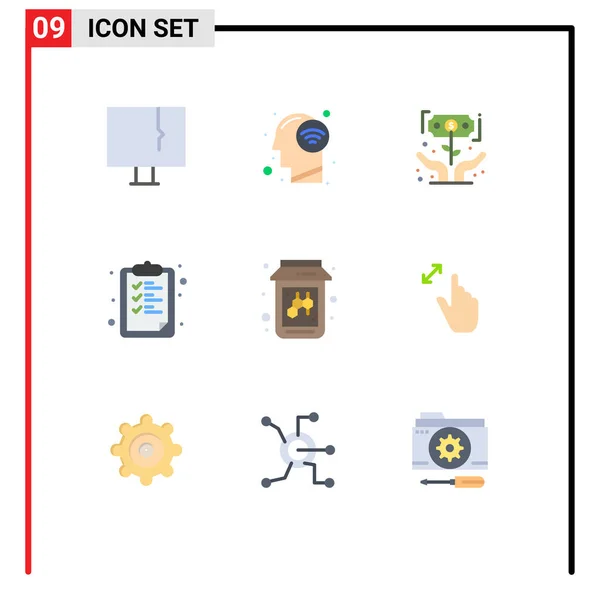 近代的な9フラットカラーのセット教育 クリップボード Wifi信号 投資家の写真編集可能なベクトルデザイン要素 — ストックベクタ