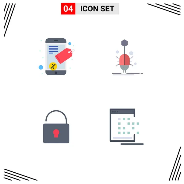 Modern Set Flat Icons Pictograph Connect Lock Bug Virus Mobile — Stock Vector