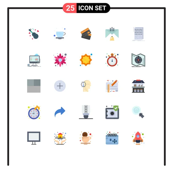 一套25个现代平面彩色标志和符号 用于网络印刷媒体 如联系人 信用卡 金融编辑向量设计元素 — 图库矢量图片