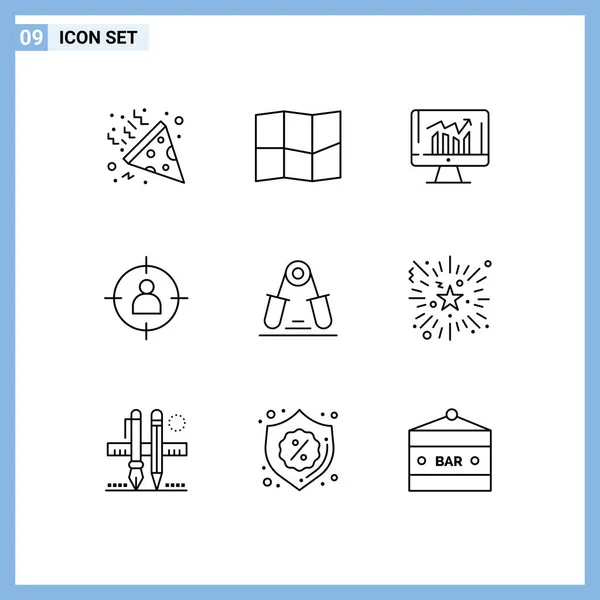 Set Modern Icons Symbols Signs Wrist Grip Kpi User Target — Stock Vector