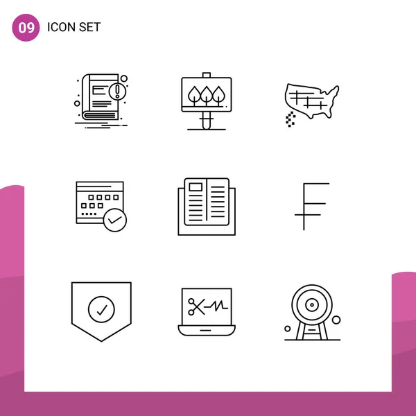 Outline Pack Universal Symbols Planning Event States Calendar Approved Editable — Stock Vector