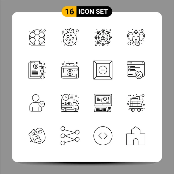 16ユニバーサル概要記号請求書 アフィリエイトマーケティング Hindism Ganesha編集可能なベクトルデザイン要素の記号 — ストックベクタ