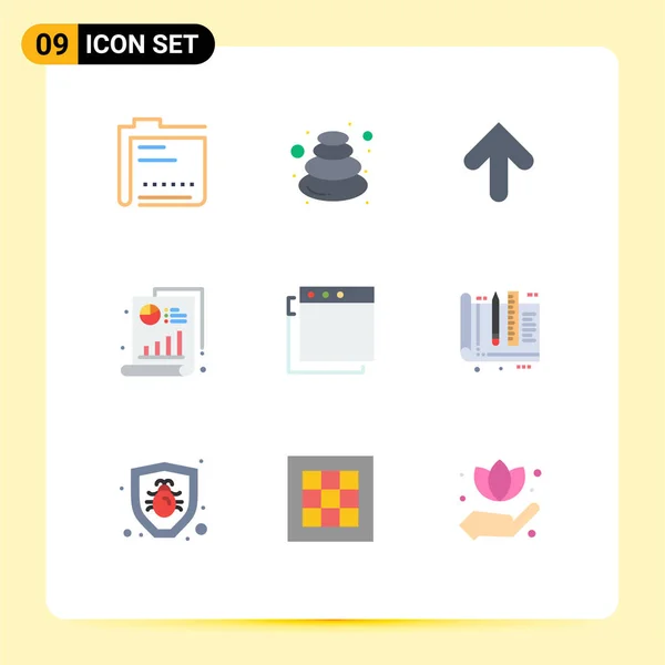 Mobile Interface Flat Color Set Pictograms Graph Bar Spa Medical — 스톡 벡터