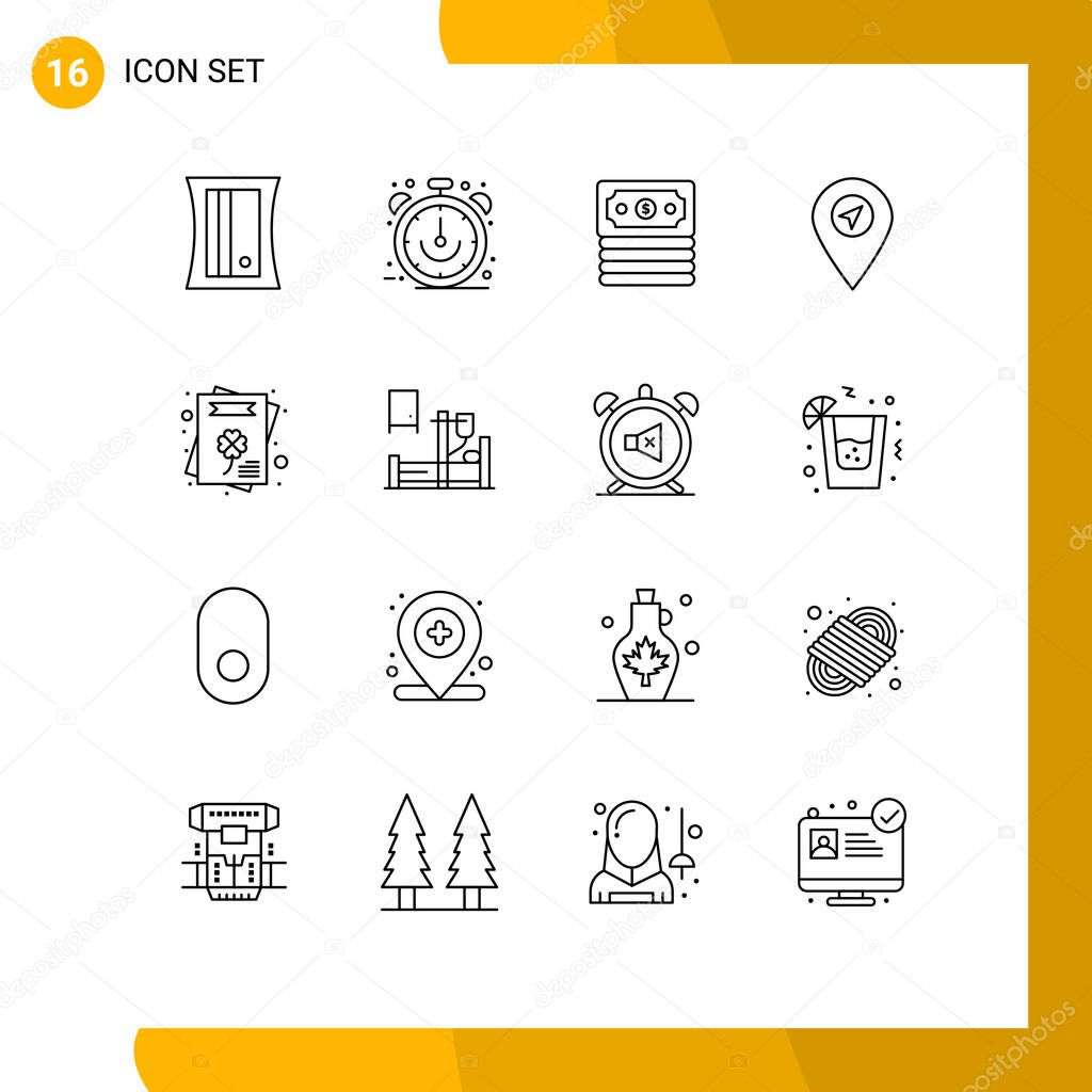 Pack of 16 Modern Outlines Signs and Symbols for Web Print Media such as medical, greeting card, banking, cultures, map Editable Vector Design Elements